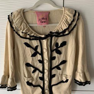 Anthropologie Knitted Dove Ruffled Cream Cardigan